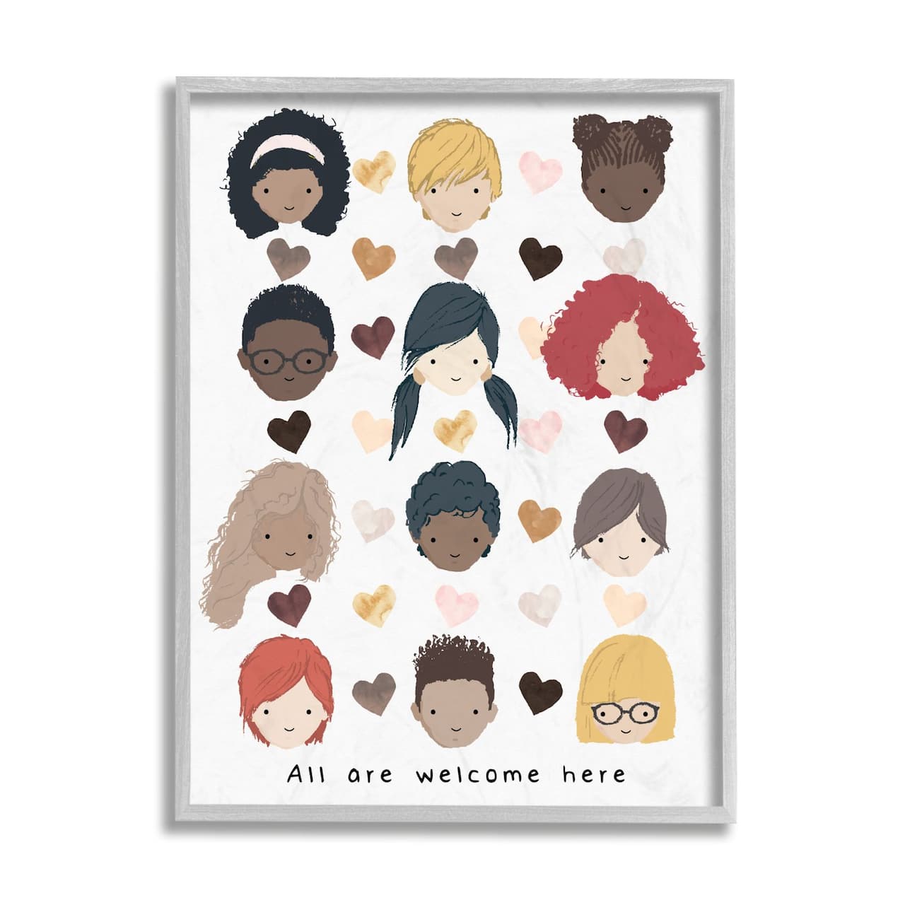 Stupell Industries All Welcome Here Child Portraits Gray Framed Wall Art